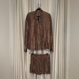 Fashion Nova Tan Sequin 2 Piece matching Set XL